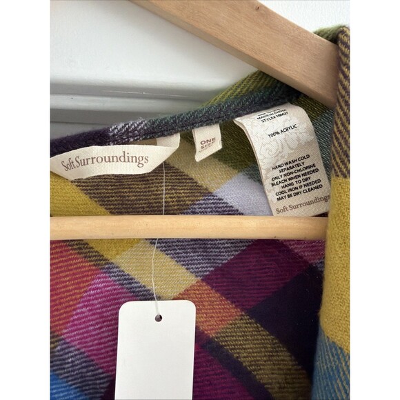 Soft Surrounings Kimono Style Shawl NWT Oodles Plaid Topper Izmir Purple - Picture 4 of 6